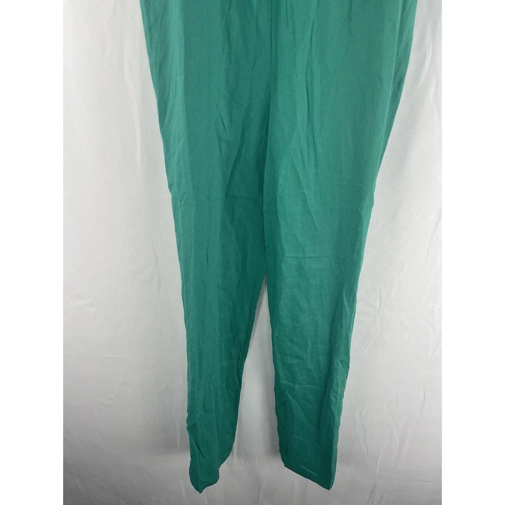 New MNG Mango Kelly Green Bow Linen Blend Jumpsuit Sz Medium (US) Tropical Beach